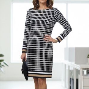 Michael Michael Kors Black & Gold Geometric Shift Dress XS - Long Sleeve Office